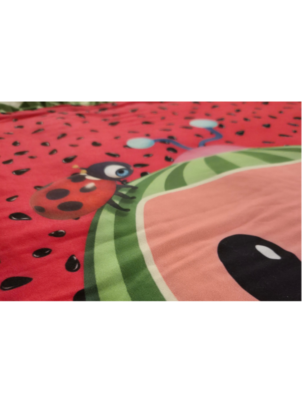 Handmade Watermelon Baby Blanket Ladybug Ruffle Red Green Soft 33” x 30.5”